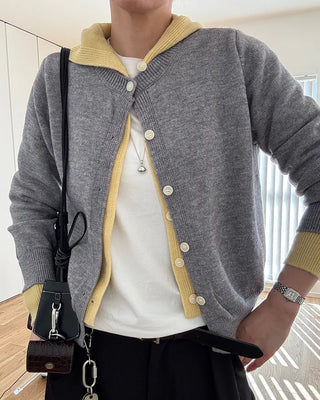 Layered knit hooded cardigan