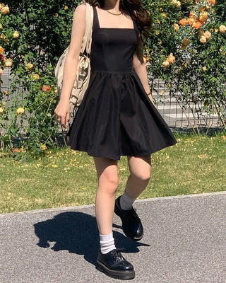 Lace-up flared camisole dress