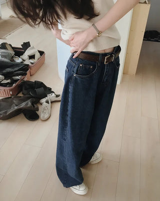 Real wide-leg denim pants