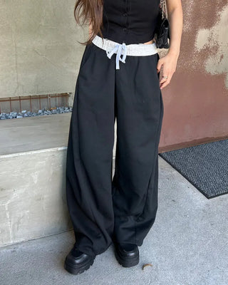 Two-tone wide sweatpants