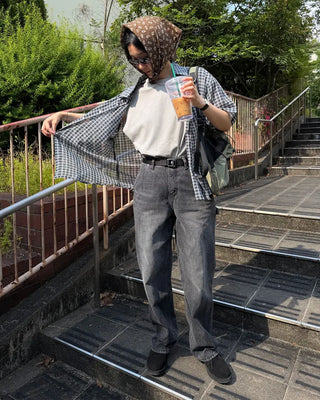 Modern check short-sleeved shirt