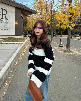 Striped fur crop knit