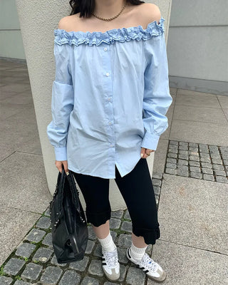 Frilled off-shoulder blouse