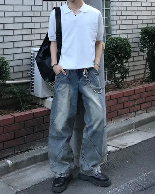 Oil-washed denim pants