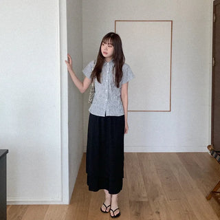 Wrinkle Layered Long Skirt