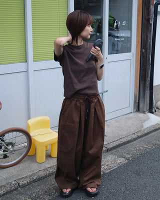 Twill balloon wide pants