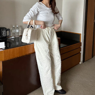 Flower embossed pants