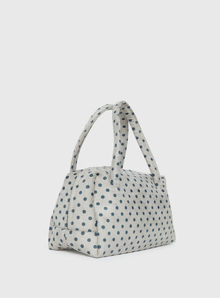 Luellah Faux Suede Boston Bag White / Grey Polka Dot