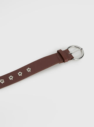 Alstro Faux Leather Flower Studded Belt Brown  Silver