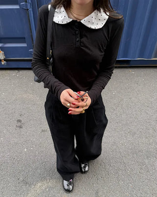 Polka Dot Frill Collar Top