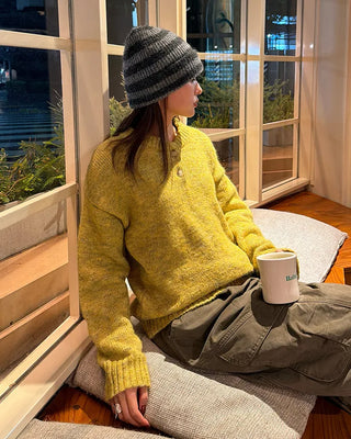 Henley neck round long knit