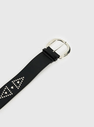Jordynne Studded Faux Leather Belt Black  Silver