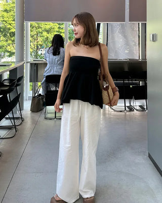 Waist string wide easy pants