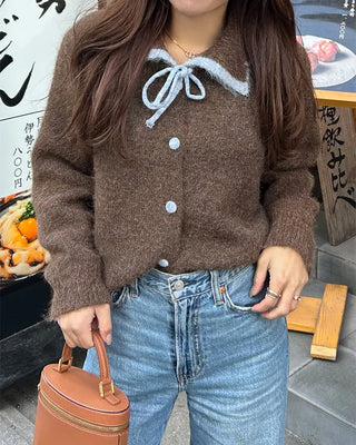 Two-tone ribbon knit cardigan