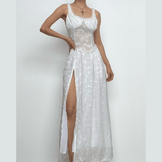 Sweetheart neck ruched textured ruffle cami maxi dress