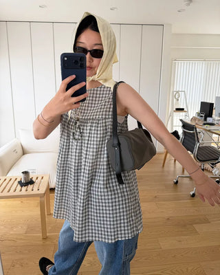 Checked long blouse