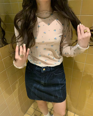 Sheer Flower Long T-Shirt