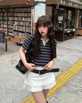 Color border half-sleeve T-shirt
