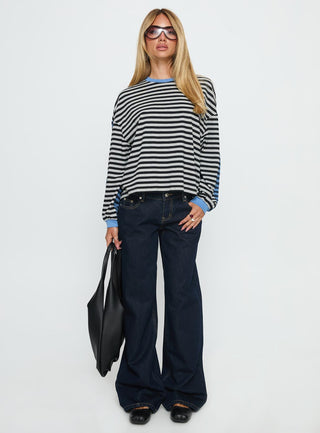 Taysha Long Sleeve Top Black  Grey Stripe