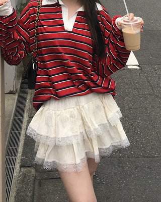 Lace tiered mini skirt