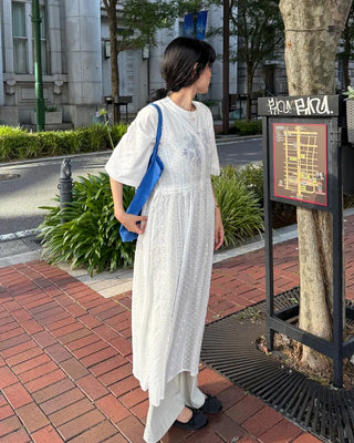 Button lace long dress