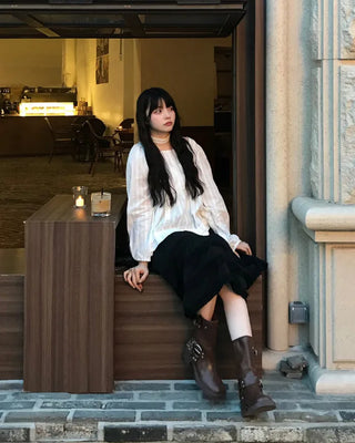 Faux Leather Mid-Calf Engineer Boots