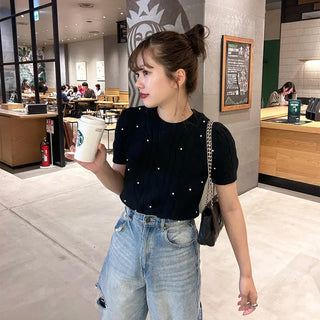 Pearl Cable Knit Short Sleeve Knit