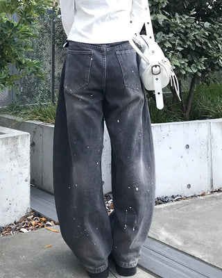 Painted balloon denim pants