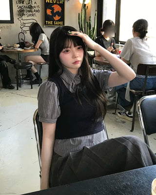 Knit bustier layered shirt