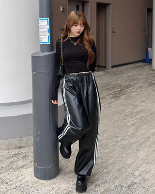 Waistband leather pants