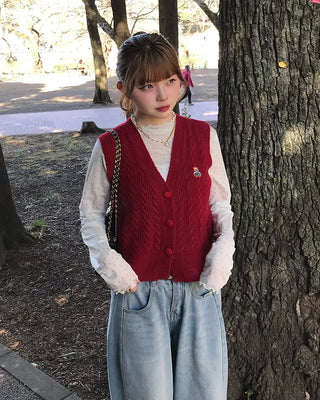 V-neck cable knit vest