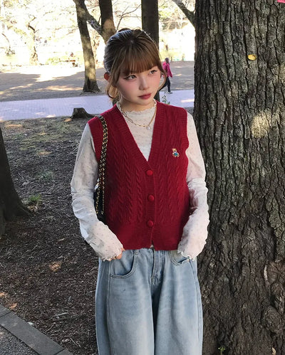 V-neck cable knit vest