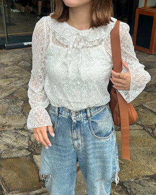 Frill neck sheer blouse