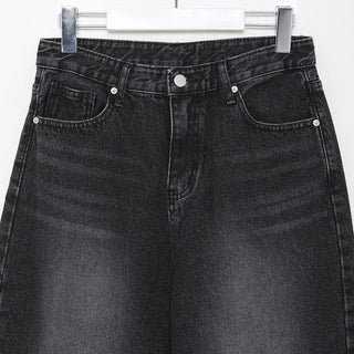 Washed straight black denim pants
