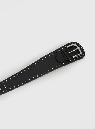 Main Thing Faux Leather Studded Belt Black  Silver