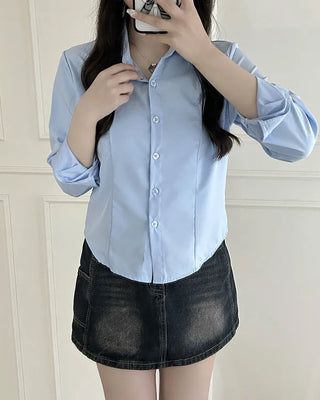 Crop Basic Long Sleeve Shirt