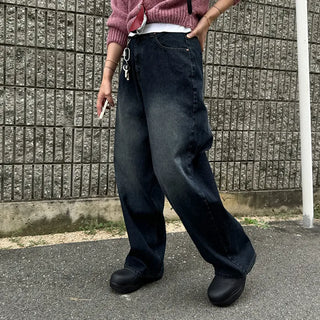 Striped ribbed denim pants
