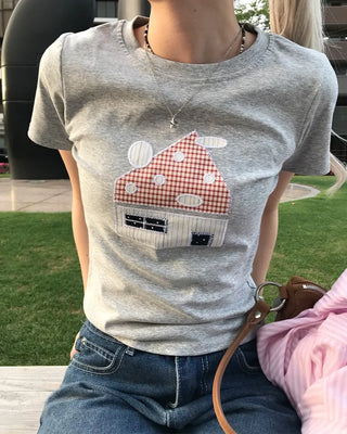 House print half-length T-shirt