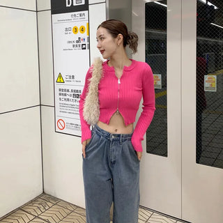 Rib-knit zip-up