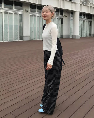 Striped elastic waist pants