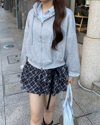 2-Way Cropped Hoodie Zip-Up