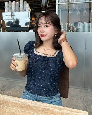 Dot smoke short-sleeved blouse