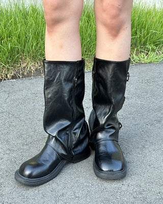 Buckle mid-calf boots