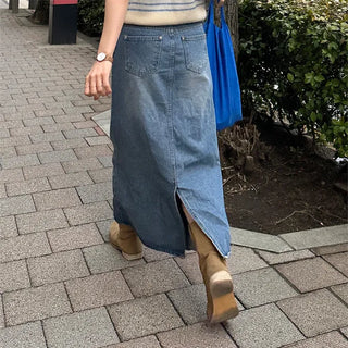 Denim long skirt