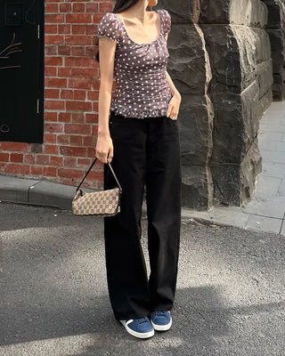 Back snap cotton wide pants
