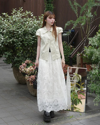 Lace detail long skirt