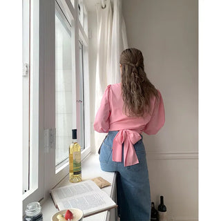 Big collar wrap blouse