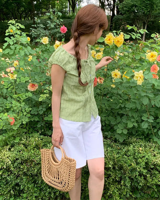 Checked ribbon blouse
