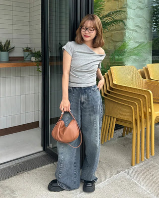 Asymmetrical Drape Short-Sleeve T-Shirt