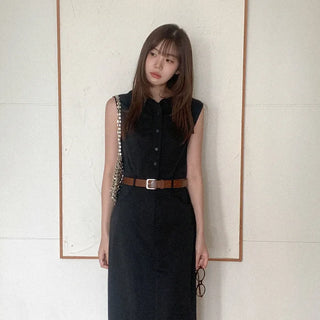 Belted shirt long dress